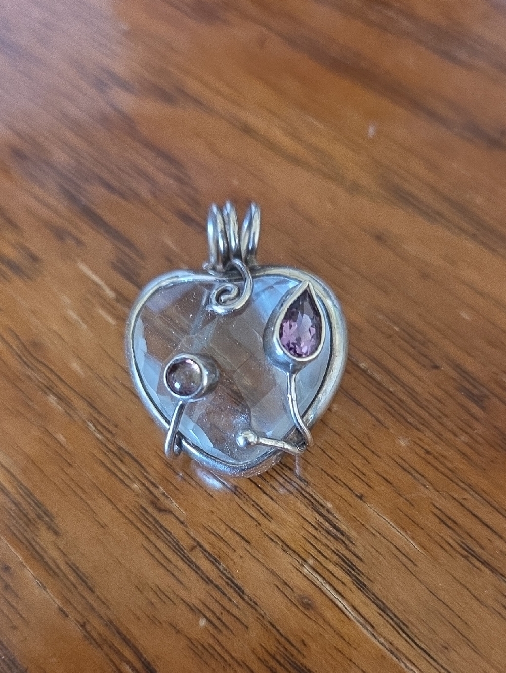 Sterling Silver Heart Pendant with Amethyst Teardrop Accent